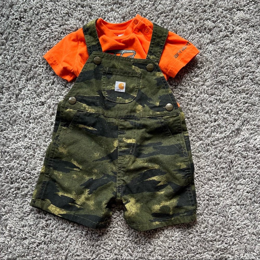 12 Month Carhartt Camo Overalls Outfit